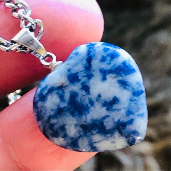 Blue and white marble heart shaped pendant on chain necklace - Picture 1 of 8